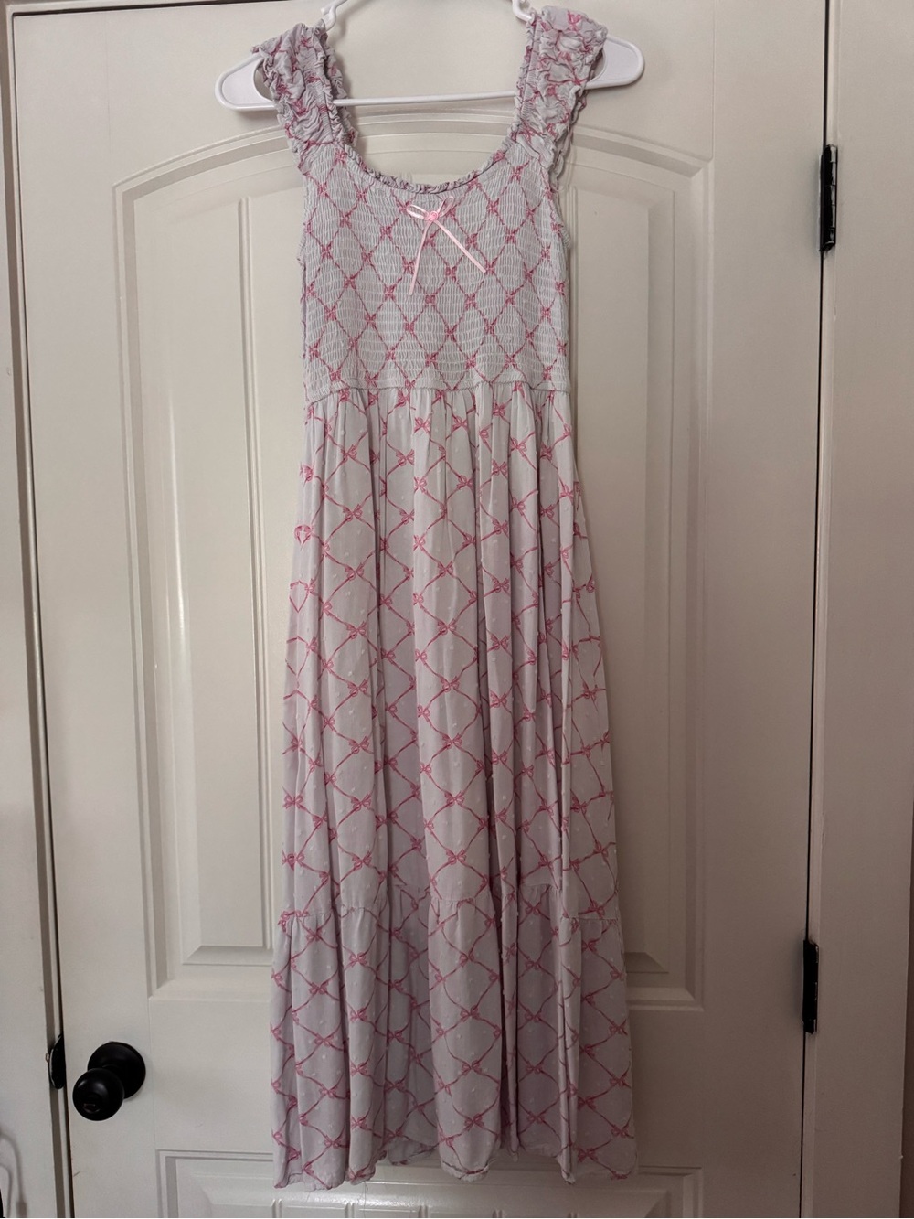 Blu Pepper White Midi Dress with Pink Lattice Print